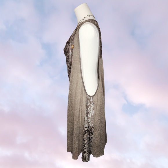 Taupe Knitted Asymmetrical Lace Cowl Neck Subversive Mori Kei Layer Tank Vest - Picture 2 of 5